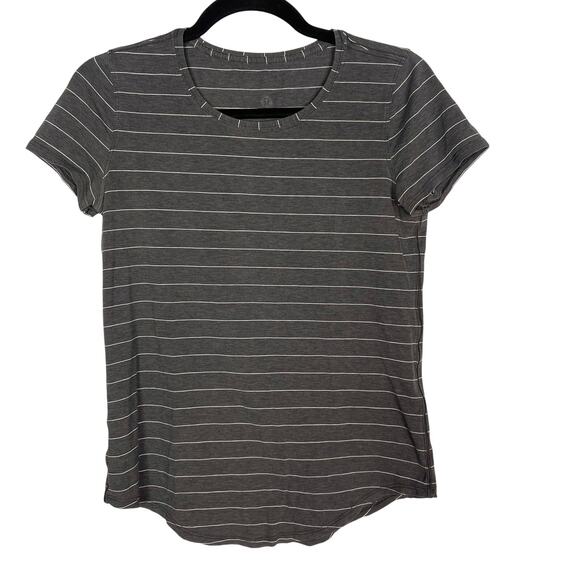 Lululemon Womens 2 Dark Heather Gray Striped Love Crew Neck Short Sleeve TShirt - Picture 1 of 5